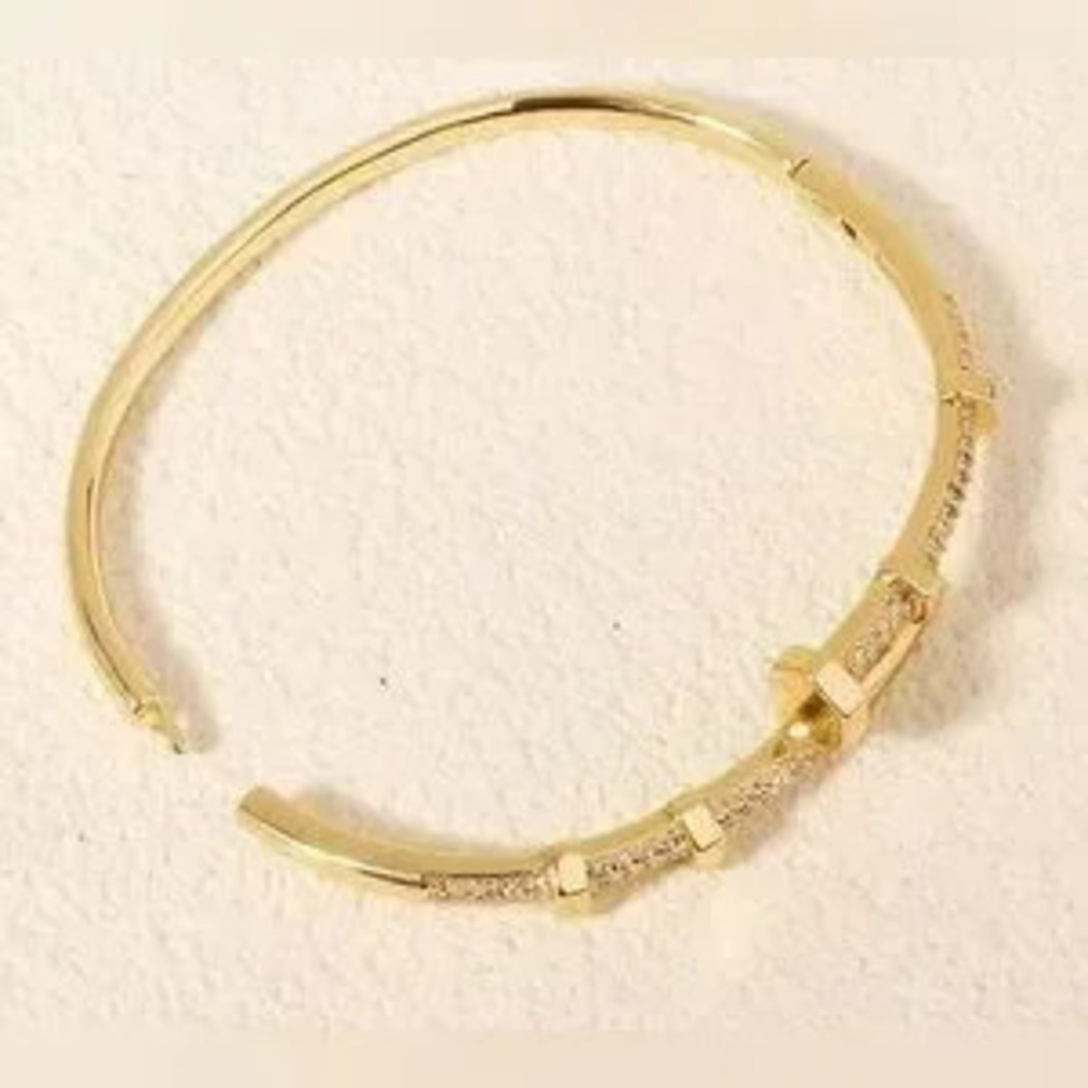 18K Gold Nail Bolt Screw Bracelet Bangle Diamond Inlay Love Designer Inspired
